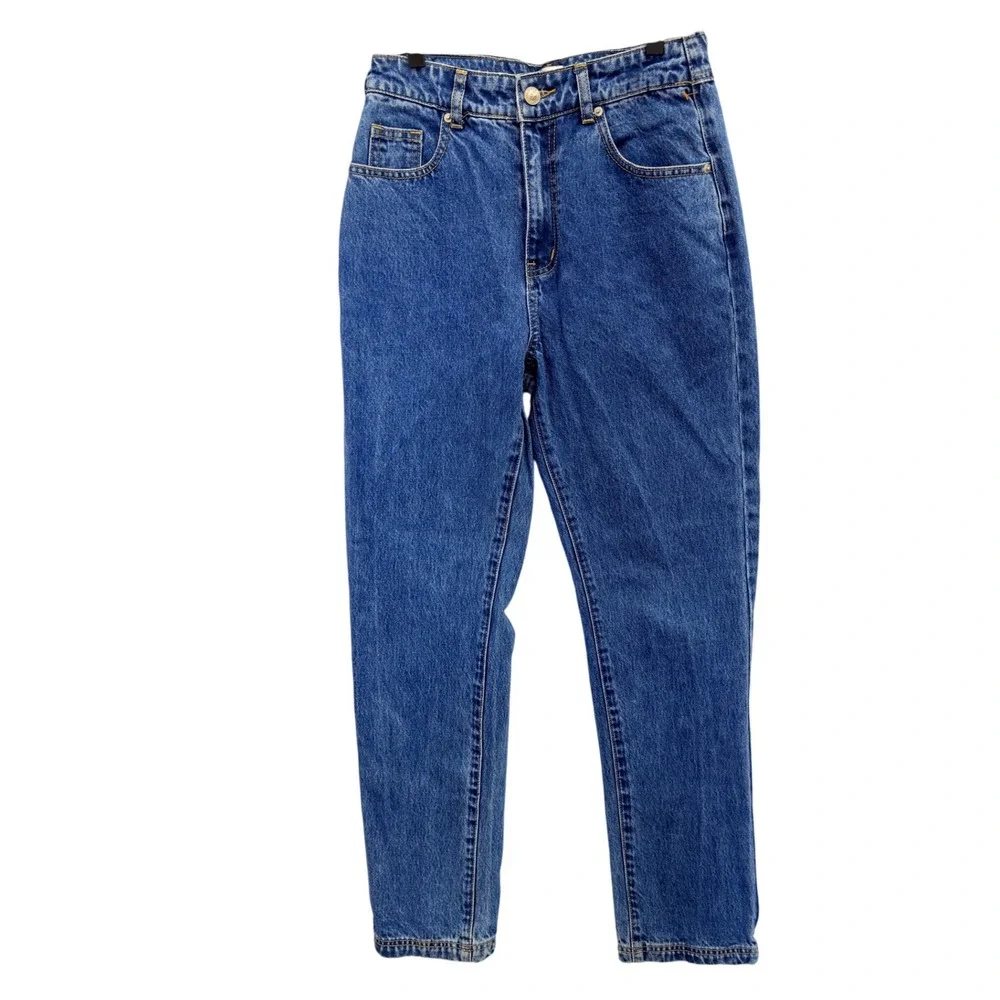 Princess Polly High Waisted Mom Jeans Blue Medium Wash Tapered Leg Size 6 US - Picture 2 of 9